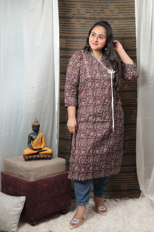 Dhriti Pure Mulmul Cotton Angrakha Style Long Kurti